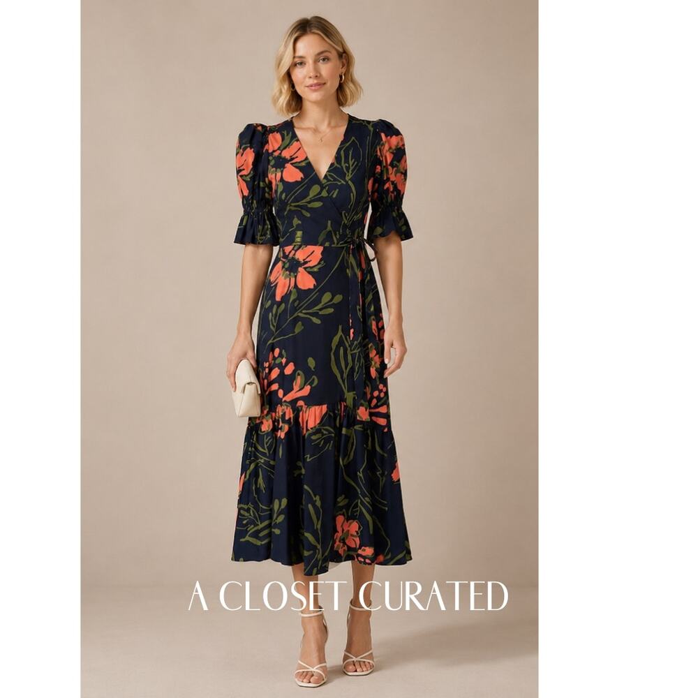 Hutch Corina Cotton Floral Midi Dress XS Blue NWT